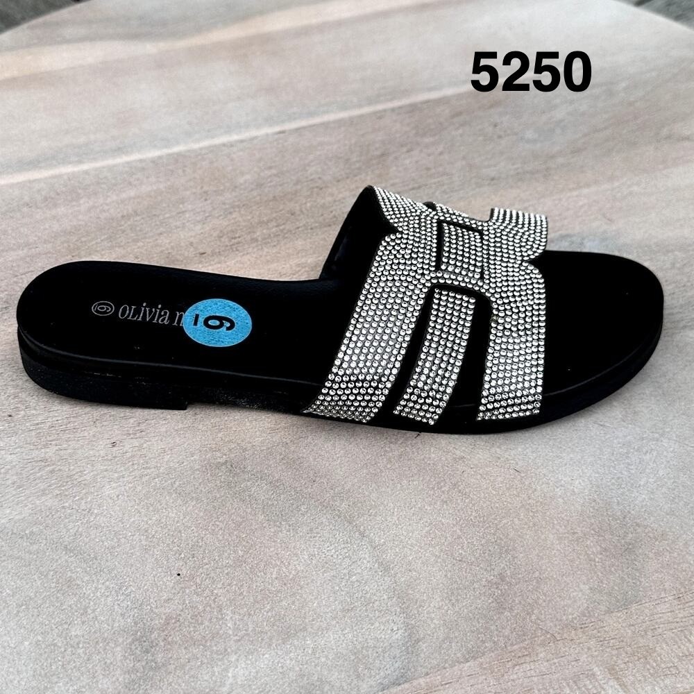 Olivia Miller Womens Size 6 Black Rhinestone Slide Sandals Saltspring New